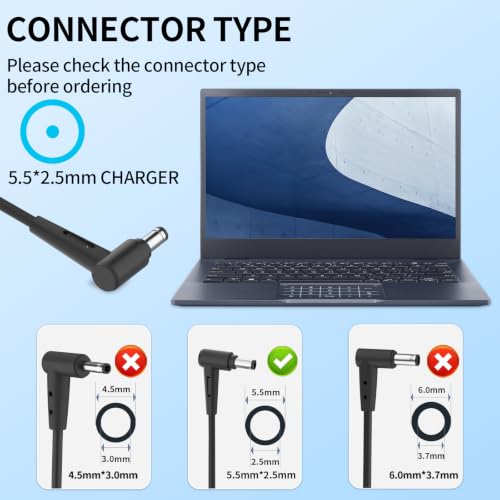 90W Laptop Charger Compatible with Asus Vg27aq Vg32vq Vg279qm K53 K53B K53BY K53E Q524Uq Q534Ux Q524Uq-Bbi7T1 Q524Uq U500V Adp-90Le B Laptop Power Adapter