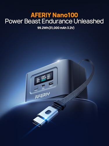 AFERIY 31000mAh Power Bank Station,100W PD3.0 Laptop Portable Charger, 145W Total Fast Charging,LiFePO4 Battery Pack 3000+ Cycles for MacBook Pro/Air/ipad/iPhone 17/16/Samsung S24/Dell/HP and More - color: Nano100-A