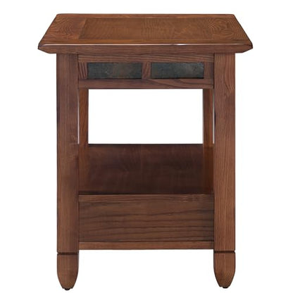 Leick Home 10907 Slatestone One Drawer Rustic Oak End Table, Distressed Rustic Oak - color: Rustic Oak