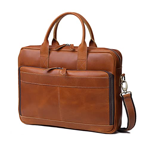 Leather briefcase bag for men Leather Laptop Bags For Men and Women Travel Messenger Bag - color: 18" Tan Brown, size: 18" Briefcase