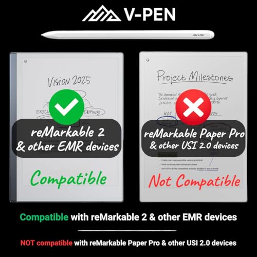 V-Pen EMR Stylus Remarkable 2 Pen Replacement with Digital Eraser + 5 Tips | 4096 Pressure Level Sensitivity & Palm Rejection | Digital Pen Marker Plus Compatible Kindle Scribe & Tablet Pen | White - style: V-Pen Stylus White