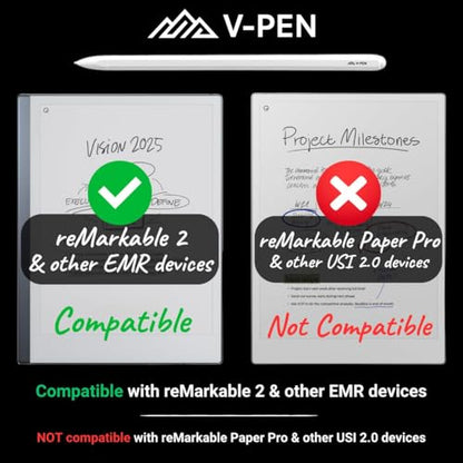 V-Pen EMR Stylus Remarkable 2 Pen Replacement with Digital Eraser + 5 Tips | 4096 Pressure Level Sensitivity & Palm Rejection | Digital Pen Marker Plus Compatible Kindle Scribe & Tablet Pen | White - style: V-Pen Stylus White