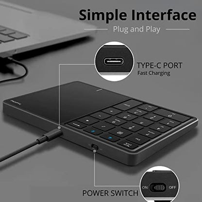 Yoidesu 22 Keys Numeric Keypad with Touchpad, 5.0/2.4G Touch Pad Number Pad, Type C Portable Numpad Financial Accounting with USB Receiver for Laptop