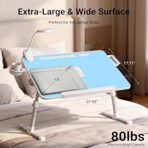 iXTRA Adjustable Laptop Lap Desk with Cooling Fan USB Light for Adults - color: Blue,70x45cm