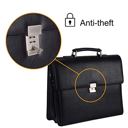 Mens Leather Briefcases Office Attorney Attache Case Ideal Gift Messenger Bag w/Padded Compartment,Black - color: Black - Fits 15.6" Laptop
