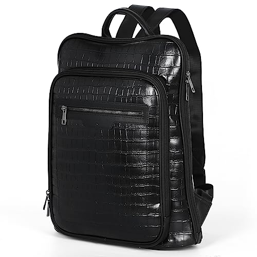 Leather Laptop Backpack, Women and Men Backpack Travel Business Work College Water Resistant Anti Theft Daypack Large fits for 15.6 inch Notebook Computer bag, Black… - color: 2302-black