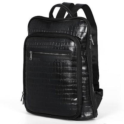 Leather Laptop Backpack, Women and Men Backpack Travel Business Work College Water Resistant Anti Theft Daypack Large fits for 15.6 inch Notebook Computer bag, Black… - color: 2302-black