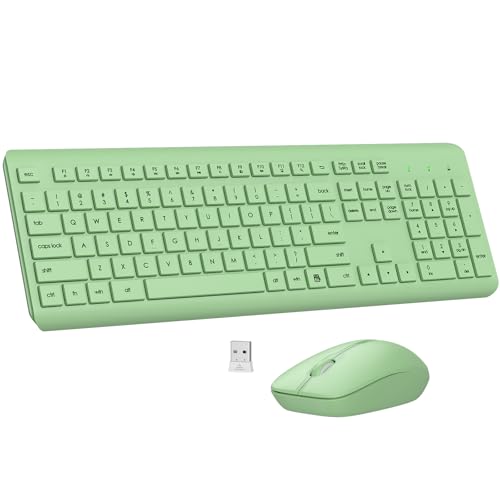 Wireless Keyboard and Mouse Combo, Full-Size Silent Ergonomic Keyboard and Optical Mouse, Long Battery Life, 2.4G Lag-Free Mice Keyboard for Mac, Laptop, PC, Windows(Avocado Green) - color: Avocado Green