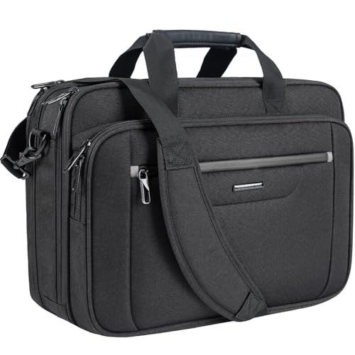 VANKEAN 17.3" Expandable Waterproof Laptop Briefcase for Travel & Business | Multi Functional Compartment,Padded Shoulder Strap,Convenient Luggage Strap,Water-Repellent Fabric,Padded Laptop Compartment - color: Black-grey, size: 17.3 Inch