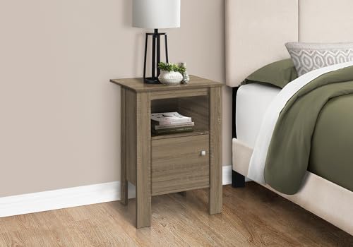 Penau Accent Table, Side Table, Nightstand with Storage, Brown Laminate Design, Spacious Open Shelf, Closed Cabinet, Sturdy Square Legs, 17.25 Inchs L x 14 Inchs W x 24.25 Inchs H