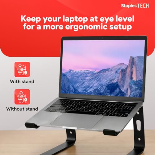 Staples TECH Aluminum Laptop Stand, Black, 11.2” x 10.2”, Ergonomic Cooling Riser for Notebook/MacBook/PC - style: Black