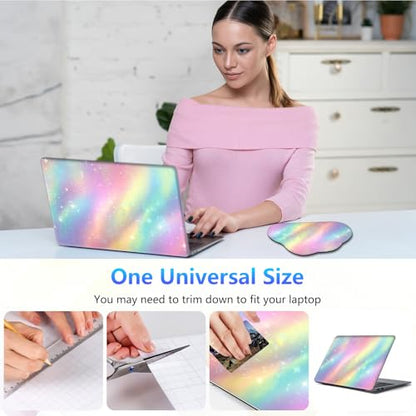 Laptop Skin Sticker Decal 15-15.6 Inch with Cute Mouse Pad, Universal Reusable Vinyl Sticker for 12.1 13 13.3 14 15.4 Inch Netbook and Notebook PC, Rainbow Glitter Art - color: Rainbow Glitter Art