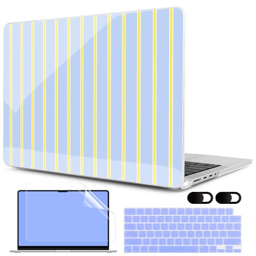 MEEgoodo Case for MacBook Pro 16 inch 2026 2024 2023 2021,Laptop Shell Compatible with M5 M4 M3 M2 M1 Pro/Max Chip,Fit Model A3429/A3428/A3403/A3186/A2991/A2780/A2485,Yellow&White Stripes - color: Yellow&White Stripes