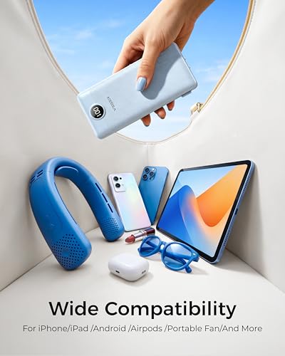 VEGER Portable Charger with Built-in AC Plug and Cables, All in One 10000mAh Ultra Slim Power Bank Travel Essentials, USB C External Battery Pack Compatible with iPhone, Samsung, More, Blue - color: D Blue