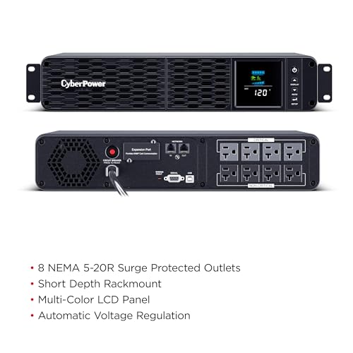 CyberPower CP2000PFCRM2U PFC Sinewave UPS Battery Backup | 2000VA/1200W, 8 Outlets, AVR, Short Depth 2U Rackmount, UL Certified - size: 2000VA, style: Rackmount 2U