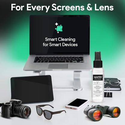 Sparkle Anti-Reflective Lens Cleaner Spray with Microfiber Cloth for Eyeglasses, Sunglasses, Lenses, Screens, Tablets & Binoculars - Ammonia Free And Streak Free (Black/8oz 1Pk)