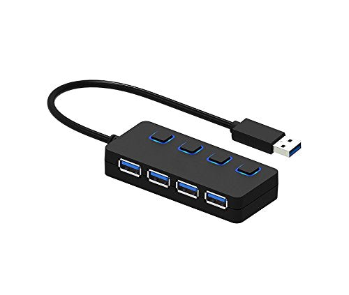 MaLLTo Super Speed 5G Data Transfer Hubs 4-Ports USB 3.0 Hub with Individual Power Switches and LEDs for PCs/Laptop/Ultrabook and Tablet Devices