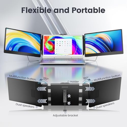 Teamgee 14” FHD 1080P IPS Laptop Screen Extender Triple Portable Monitor | 5-Year Classic Model, Plug & Play, HDMI/USB-A/USB-C, Built-in Speakers, Adjustable Stand, Multi OS Compatibility - size: Screen 14.2