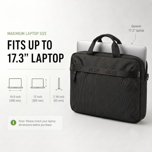 Acer Laptop Briefcase with Shoulder Strap, Messenger Bag | Water-Resistant, 900D Polyester, Shoulder Strap, Soft Interior Protection, Corner Guards Multi-Pocket, Luggage Strap - size: 16-17.3inch