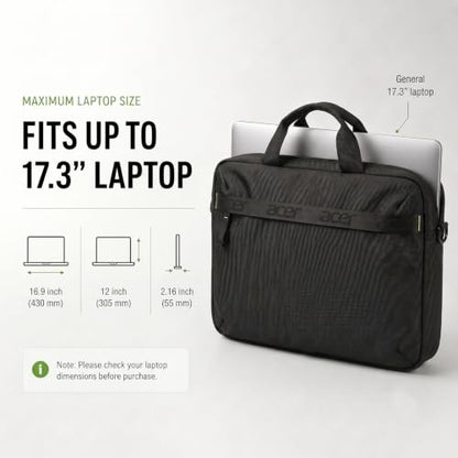 Acer Laptop Briefcase with Shoulder Strap, Messenger Bag | Water-Resistant, 900D Polyester, Shoulder Strap, Soft Interior Protection, Corner Guards Multi-Pocket, Luggage Strap - size: 16-17.3inch