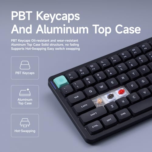 nuphy Air75 V3 Hot Swappable Wireless Mechanical Keyboard, 84 Keys 75% Custom Low Profile Keyboard with Knob, RGB Backlit, Gasket Mounted, Support Bluetooth/2.4GHz/USB-C,Black-Red Nano - color: Black, size: Red nano Switch