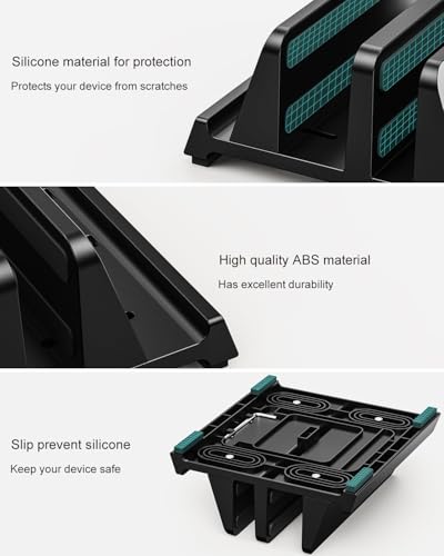 Vertical Laptop Stand for Desk, Dual Slots Plastic Laptop Holder with Space Saving 4-in-1 Design, Adjustable Width Supports MacBook, Chromebook, Surface, Dell (Black) - color: Black