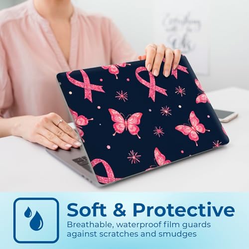 Reusable Universal Laptop Skin Sticker, Cut to Fit for 11.6–15.6 Inch Laptops, Waterproof Protective Film, No-Residue - Pink Ribbon Butterflies - color: Pink Ribbon Butterflies