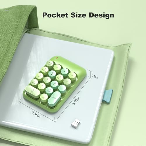 MOWUX Wireless Number Pads, Cute Colorful Numeric Keypad Numpad Portable 2.4 GHz Financial Accounting Number Keyboard Extensions, 18 Key Number Numpad for Laptop Desktop, PC (Green) - color: Green