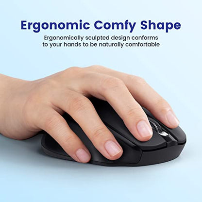 Wireless Mouse, 2.4G Comfortable Wireless Computer Mouse for Laptop, 5 Adjustable 2400 DPI with 6 Buttons, 18 Months Battery Life Mouse for Laptop PC Mac Computer Chromebook MacBook - Black