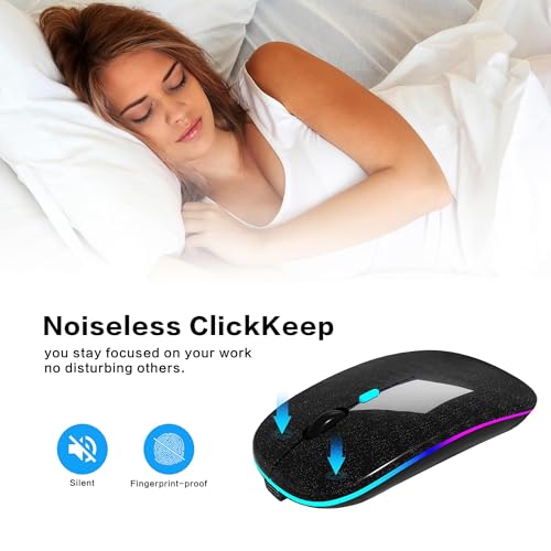 AIKOKOK Wireless Bluetooth Mouse, Rechargeable, Dual Mode Bluetooth 5.2 & 2.4G USB, LED Lights, Slim, Silent, Portable Computer Mouse for Laptop, PC, MacBook, iPad, Tablet (Black Pearl) - color: Pearl Black 01