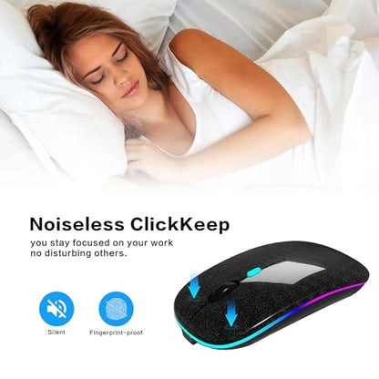 AIKOKOK Wireless Bluetooth Mouse, Rechargeable, Dual Mode Bluetooth 5.2 & 2.4G USB, LED Lights, Slim, Silent, Portable Computer Mouse for Laptop, PC, MacBook, iPad, Tablet (Black Pearl) - color: Pearl Black 01
