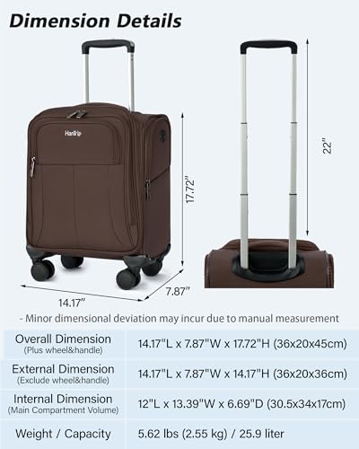 HanTrip 16 Inch Underseat Carry On Luggage with Wheels Softside Small Suitcases Personal Item Bag with Pocket Travel Luggage for Men Women Business Overnight Bag(Coffee) - color: Coffee