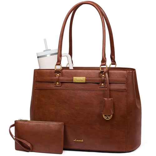 LOVEVOOK Laptop Tote Bag for Women, 17.3 Inch Waterproof Leather Work Computer Bag, Large Business Office Briefcase Shoulder Handbag Purse Gifts for Women - color: Brown, size: Large