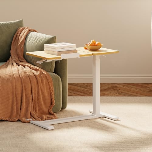 28''Pneumatic Overbed Tilting Bedside Table,Small Desk with Wheels | 27.6"x15.7" Maple Single-Side Flip Tabletop,Hospital Medical Bedside Table,Overbed Table with Wheels,Small Standing Desk - color: Maple, size: Small