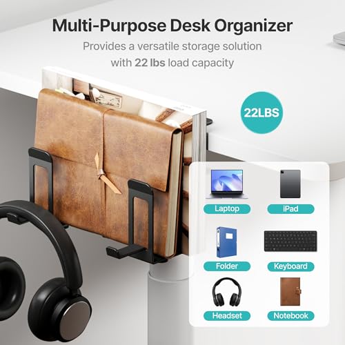Laptop Stand Vertical, 2-Slot Under Desk Laptop Holder, Black | Desk Side Storage with Headphone Holder, Laptop Organizer for Office Gaming - color: Black