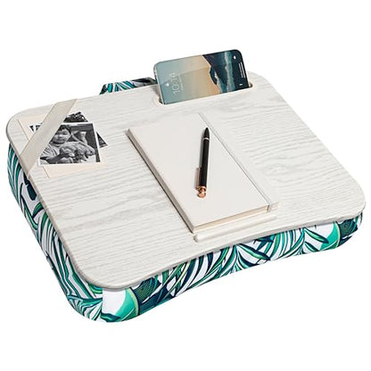 LAPGEAR Designer Lap Desk – Tropical Palm Leaves, Fits 15.6” Laptops | Built-In Phone Slot, Device Ledge, Conforming Microbead Cushion, Carry Handle - color: Palm Leaves, size: Single Lap Desk