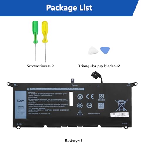 DJW DXGH8 52W Laptop Battery Replacement for Dell XPS 13 9380 9370 2019 7390 Series Vostro 5390 5391 Series Inspiron 7390 2-in-1 7391 2-in-1 Series H754V 0H754V 0V48RM V48RM HK6N5 P113G001 P114G001 - size: DXGH8