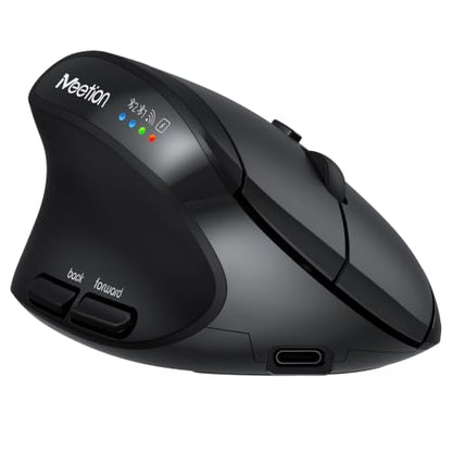 MEETION Left-Handed Ergonomic Vertical Mouse, Wireless, Rechargeable, Black | Dual-mode connectivity via Bluetooth 5.2, Bluetooth 3.0 and USB. 4 adjustable DPI (800–2400) for Windows, Mac, PC and iPad - color: Left Black