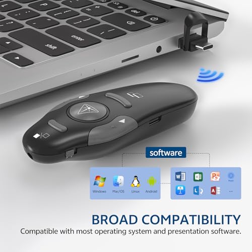 [2 in 1 USB C + Rechargeable] Presentation Clickers, Powerpoint Clicker Wireless Presenter Remote, Presentation Pointer PPT Slideshow Advancer Remote Control Slide USB Clicker for Computer, Mac - style: Red Light-Rechargeable