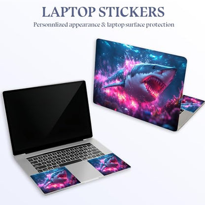 Universal Laptop Skin Sticker Decal,15.6 Inch Laptop Vinyl Cover for 13" 14" 15.6" Laptop,Scratch-Resistant Waterproof Protector Wrap,Reusable with Wrist Pads,Neon Pink Shark - color: Neon Pink Shark