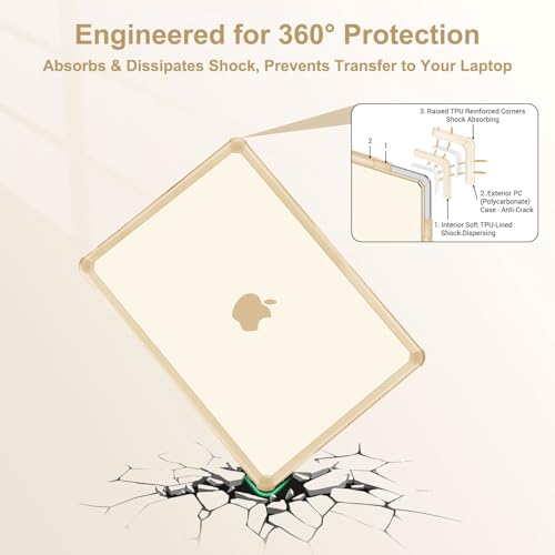 MOSISO Compatible with MacBook Air 13 inch Case M5 2026 M4 M3 M2 2025-2022 | A3449 A3240 A3113 A2681, 3 in 1 Kit Crack-Resistant Heavy Duty Protective Hard Shell Case Cover with TPU Bumper, Apricot - color: Apricot