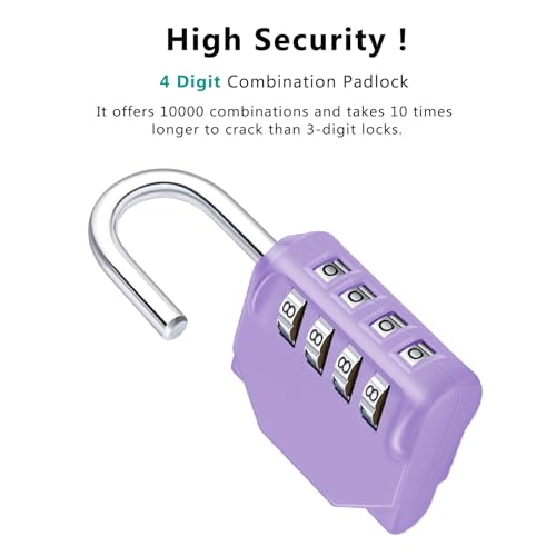 ZHEGE Combination Lock, 4 Digit Combination Padlock, Gym Lock (Purple) | School Lock, Outdoor Use - color: 1P, Purple, size: 1P