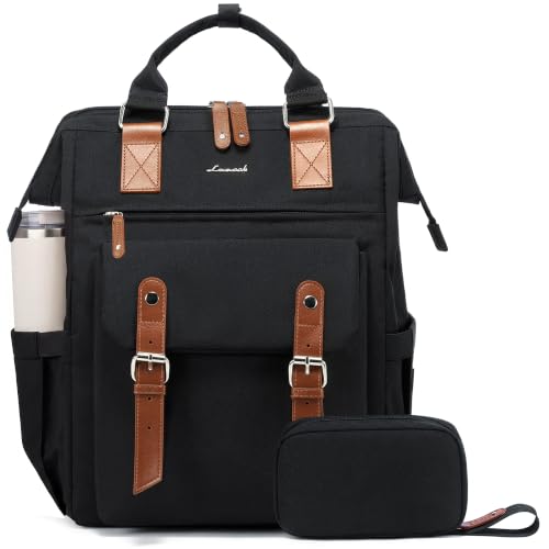 LOVEVOOK Laptop Backpack for Women, 15.6 Inch Teacher Nurse Bag Work Travel Computer Backpacks Purse, College Bookbag for School, Water Resistant Daypack, 17.3 inch - color: Black-brown, size: 17.3 Inch Standard