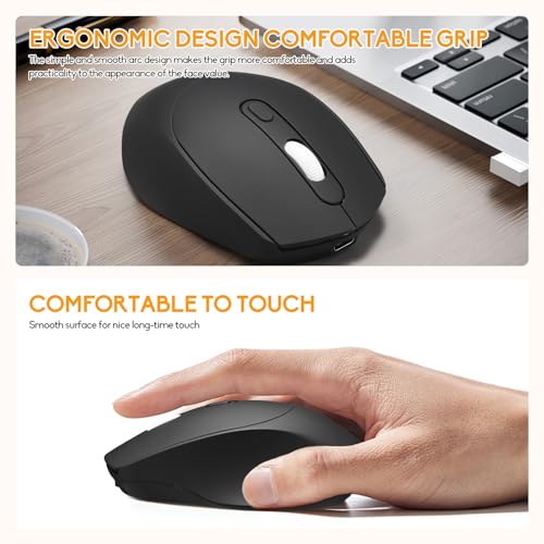 Guiheng Wireless Bluetooth Mouse,Dual Mode Rechargeable Silent Slim Laptop Mouse,Portable(BT5.2+USB Receiver) Computer Mice,for Laptop,Desktop Computer,ipad Tablet,Phone,Mac (Black) - color: black