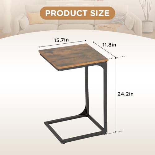 PayLessHere C-Shaped End Table Couch Table That Slide Under Small Side Tables for Sofa and Bed Large Desktop TV Tray for Living Room,Bedroom, Bedside,Small Space,Home Office,Brown - color: Brown