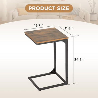 PayLessHere C-Shaped End Table Couch Table That Slide Under Small Side Tables for Sofa and Bed Large Desktop TV Tray for Living Room,Bedroom, Bedside,Small Space,Home Office,Brown - color: Brown