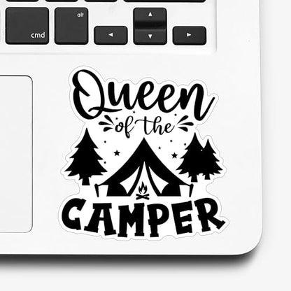 (3Pcs) Queen of The Camper Sticker Camping Lover Trees Adventure Stickers Decorative Waterproof Vinyl Decal for Tumbler Mug Phone Case Laptop Water Bottle Notebook Size 3x2.9 Inches