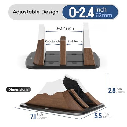 AFOOYO Vertical Dual Laptop Stand - Snow Peak-Shaped Walnut Adjustable Laptop Holder,2 Slots Desktop Dock Compatible with All MacBook, Surface,Chromebook,Dell & More(Walnut) - color: Walnut, size: Dual