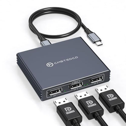USB C to DisplayPort Splitter 4K@60Hz DisplayPort MST Hub for Triple Monitors with 100W PD Supports Extended Mirror Mode (Mac OS Only Mirror) Compatible with Thunderbolt 3/4/5 Laptops Windows