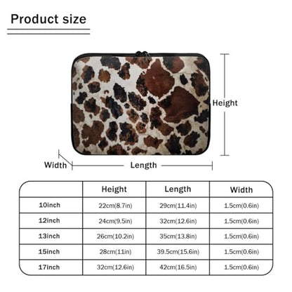 Brown Cow Hide Print Laptop Sleeve, Laptop Bag Computer Cover Portable Zipper Protective Tablet Carrying Case Fits 10''12''13''15''17'' Inches Notebook Sleeves Briefcase - color: Brown Cow Hide Print, size: 10 Inch